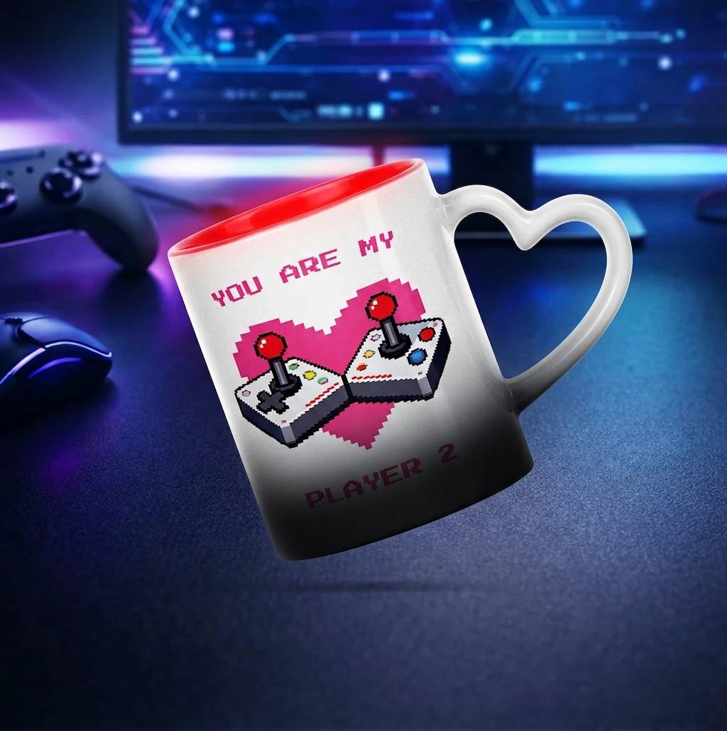 ماگ حرارتی گیمینگ You Are My Player 2 با دسته قلبی مخصوص هدیه ولنتاین